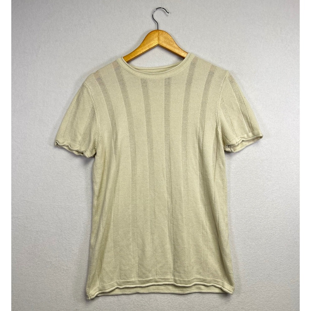 ZARA Knit Striped Short Sleeve T Shirt Beige Casual‎ Basic Top Women's Medium
